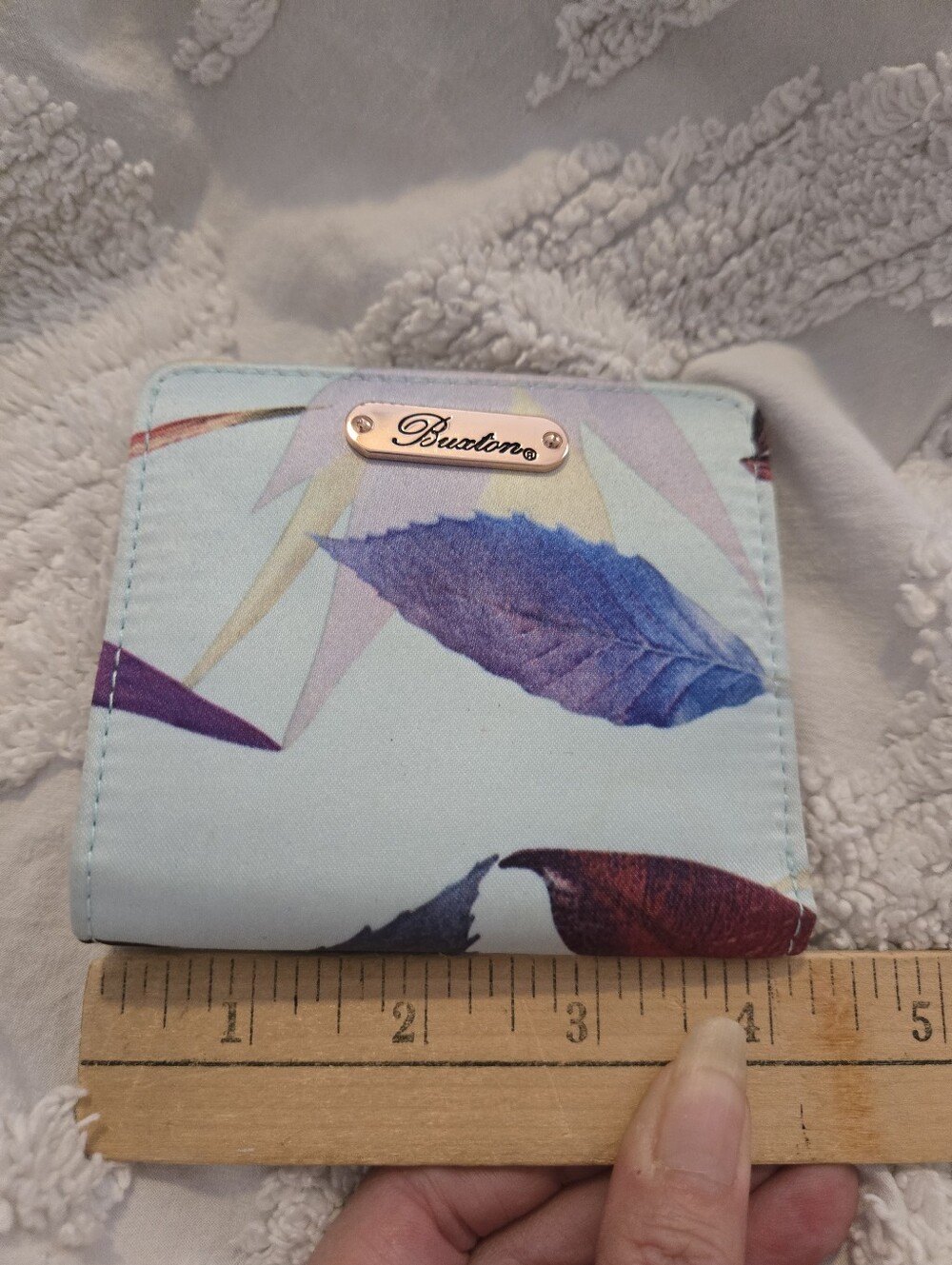 Buxton Bifol Floral Leaf Print Compact Wallet Light Blue Boho